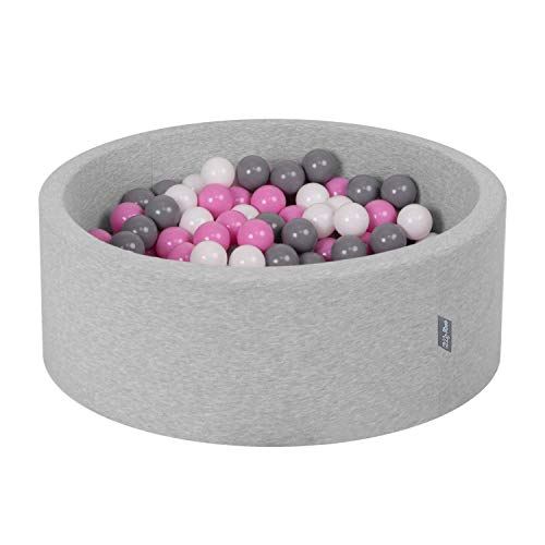 KiddyMoon 100 ∅ 7Cm Bolas Colores De Plástico para Piscina Certificadas para Niños, Gris/Blanco/Rosa