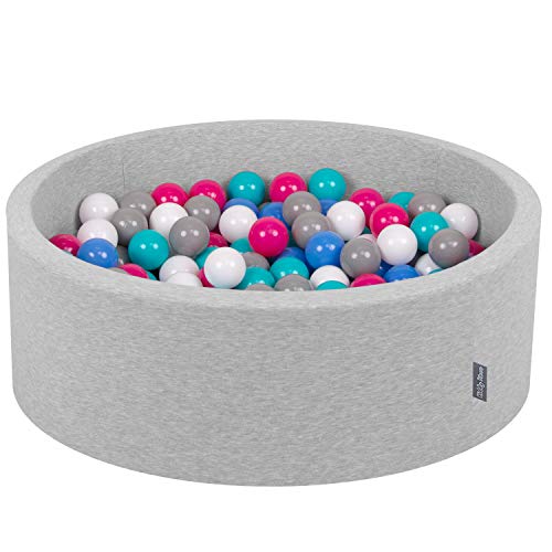 KiddyMoon 90X30cm/200 Bolas ∅ 7Cm Piscina De Bolas para Ninos Hecha En La UE, Gris Clr:Blanco,Gris,Azul,Rosa OSC,Turquesa Clr