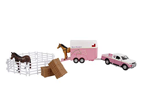 Kids Globe Traffic The Cast Mitsubishi 520205 - Remolque para Caballos, Valla, Caballos, Valla, comederos (Rosa, 27 cm)