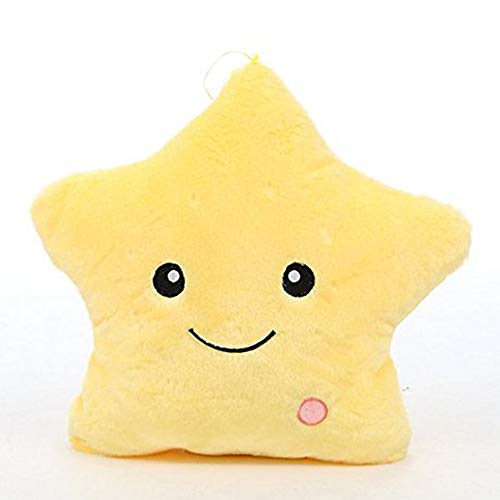 KiKa Monkey LED Star Pillows Light Up Luz Intermitente Suave Cojines de Colores Almohadas para Cuarto de niños Juguetes de Peluche Decoraciones para Fiestas (Amarillo)