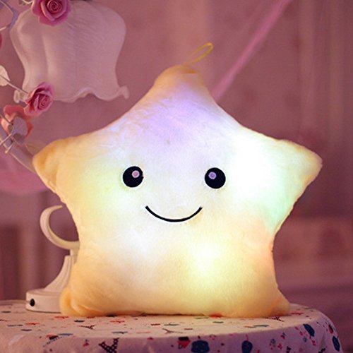 KiKa Monkey LED Star Pillows Light Up Luz Intermitente Suave Cojines de Colores Almohadas para Cuarto de niños Juguetes de Peluche Decoraciones para Fiestas (Amarillo)