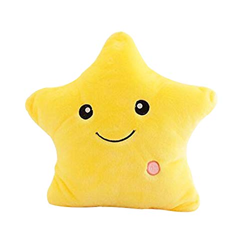 KiKa Monkey LED Star Pillows Light Up Luz Intermitente Suave Cojines de Colores Almohadas para Cuarto de niños Juguetes de Peluche Decoraciones para Fiestas (Amarillo)