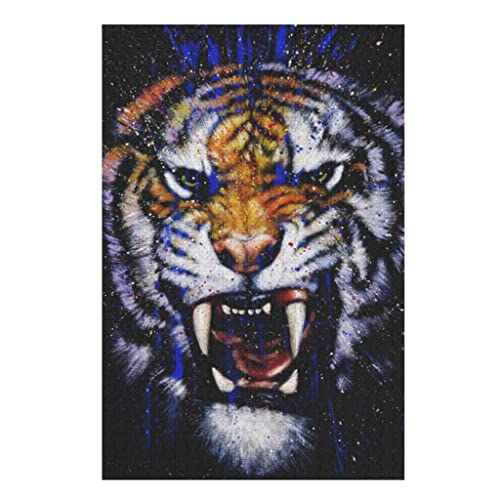 kikomia Rompecabezas de tigre enfadado, para adultos y niños, cálido, regalo de Navidad, 300 piezas, color blanco