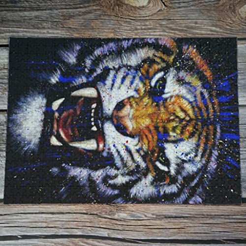 kikomia Rompecabezas de tigre enfadado, para adultos y niños, cálido, regalo de Navidad, 300 piezas, color blanco