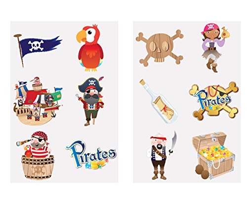 KINPARTY ® - 84 x Tatuajes Temporales Piratas Diseños Surtidos para Niñas/Niños – Tatuajes para regalos de cumpleaños, fiestas, celebraciones, relleno de piñatas, regalos sorpresa