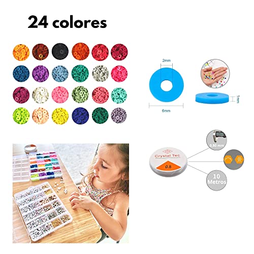 Kit de 2 cajas de cuentas para hacer pulseras y collares; Joyas DIY, bricolaje, manualidades niños, juguete desde 4 años; Abalorios, letras y cuentas de arcilla polimérica 6 mm; Regalo para niñas