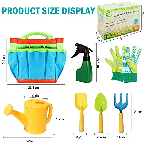 Kit de jardín para niños,Herramientas de jardín para niños,Bolsa para niños de herramientas de jardín,Juego de jardinería,Bolsa de guantes de jardín,Kit Jardinería Niños Guantes (7 piezas)