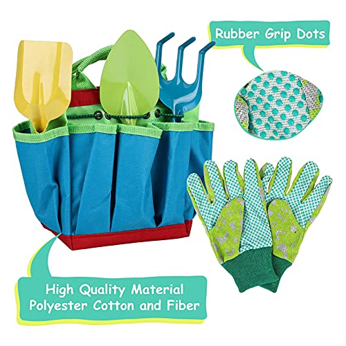 Kit de jardín para niños,Herramientas de jardín para niños,Bolsa para niños de herramientas de jardín,Juego de jardinería,Bolsa de guantes de jardín,Kit Jardinería Niños Guantes (7 piezas)