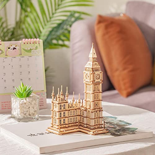 Kit mecánico de madera con luces LED Hahepo 3D puzzles de madera y reloj Tower Craft modelo de construcción de madera ecológica