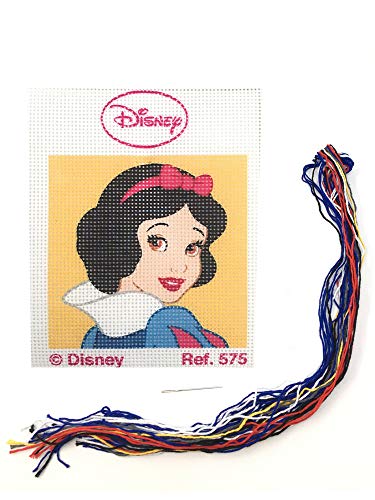 Kit medio punto con dibujos de Disney - Blancanieves. Punto de cruz manualidad DIY para niños, incluye cañamazo e hilos de colores según estampado. Lienzo de 18 x 15 cm.