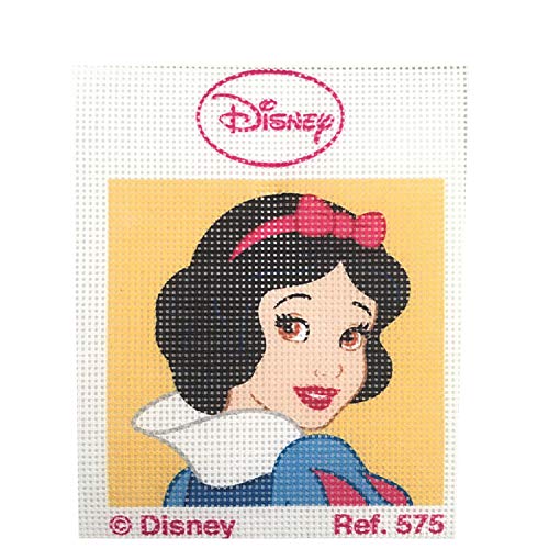 Kit medio punto con dibujos de Disney - Blancanieves. Punto de cruz manualidad DIY para niños, incluye cañamazo e hilos de colores según estampado. Lienzo de 18 x 15 cm.