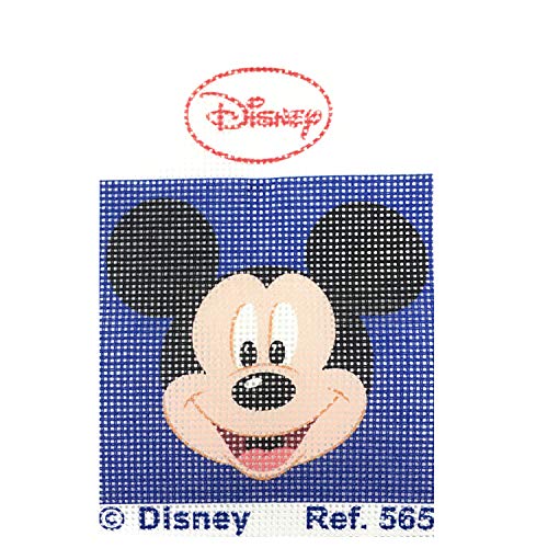 Kit medio punto con dibujos de Disney - Mickey Mouse. Punto de cruz manualidad DIY para niños, incluye cañamazo e hilos de colores según estampado. Lienzo de 18 x 15 cm.