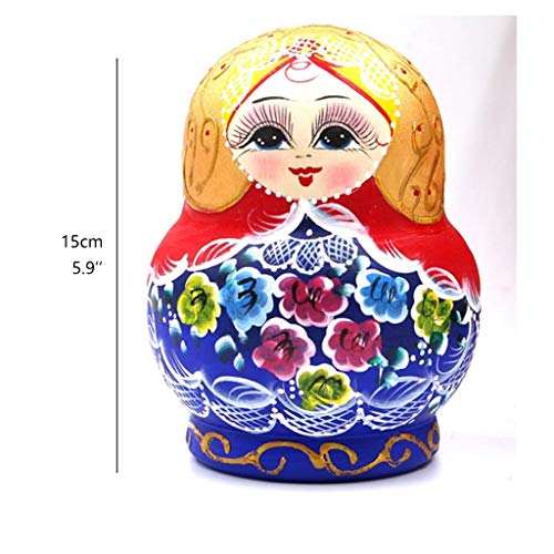 kiter Matrioska Muñecas de anidación Apilamiento de Madera Anidado 10 Piezas Juguetes Hechos a Mano para niños Habitación para niños DecorationWishing Gift Matryoshka muñeca Rusa (Color : Blue)