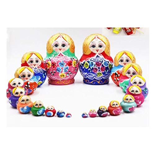 kiter Matrioska Muñecas de anidación Apilamiento de Madera Anidado 10 Piezas Juguetes Hechos a Mano para niños Habitación para niños DecorationWishing Gift Matryoshka muñeca Rusa (Color : Blue)