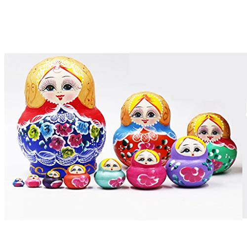 kiter Matrioska Muñecas de anidación Apilamiento de Madera Anidado 10 Piezas Juguetes Hechos a Mano para niños Habitación para niños DecorationWishing Gift Matryoshka muñeca Rusa (Color : Blue)