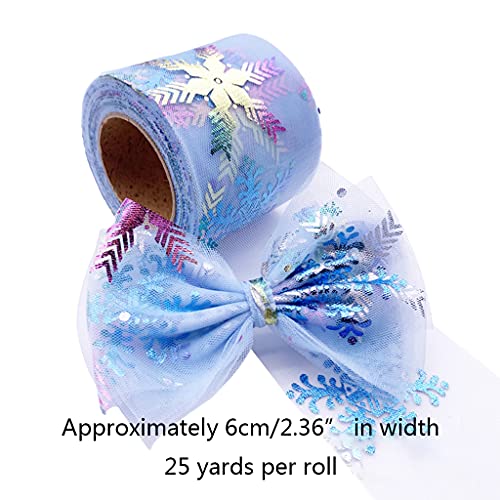 KLOVA 25 Yardas 6 cm Multicolor Iridiscente patrón de Copo de Nieve Rollo de Tul DIY Falda de Mesa Rollo de Tul Colorido Arcos de Boda