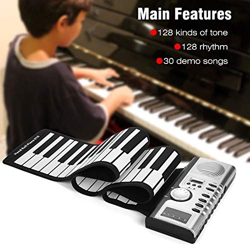 KOET 61 teclas Roll-Up piano teclado Midi USB electrónico portátil con pantalla digital LCD y altavoz 128 tonos 100 Beat 40 canciones demostrativas juguetes musicales para niños principiantes adultos