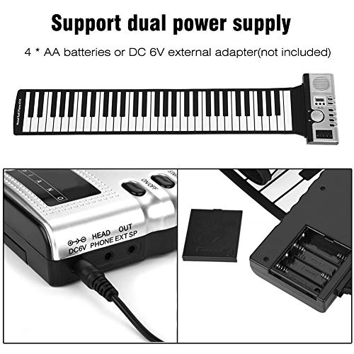 KOET 61 teclas Roll-Up piano teclado Midi USB electrónico portátil con pantalla digital LCD y altavoz 128 tonos 100 Beat 40 canciones demostrativas juguetes musicales para niños principiantes adultos