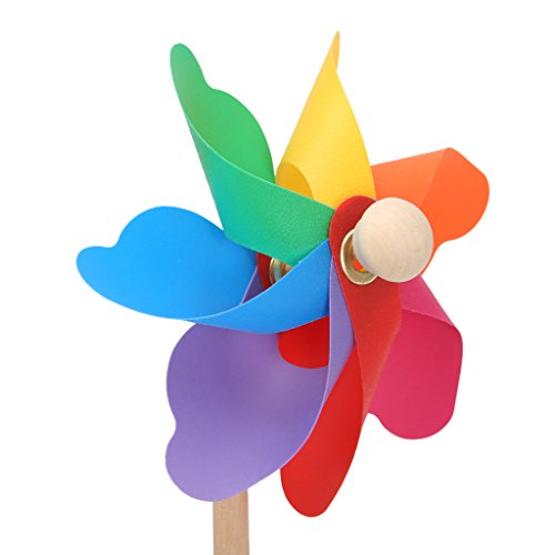 KOFUN Spinner De Viento, Madera Molino De Viento Wind Spinner Pinwheels Hogar Jardín Patio Decoración Niños Juguetes Nuevo Arco Iris De 12 Cm