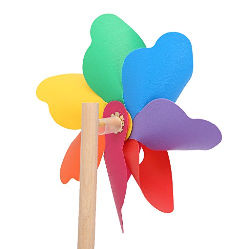 KOFUN Spinner De Viento, Madera Molino De Viento Wind Spinner Pinwheels Hogar Jardín Patio Decoración Niños Juguetes Nuevo Arco Iris De 12 Cm