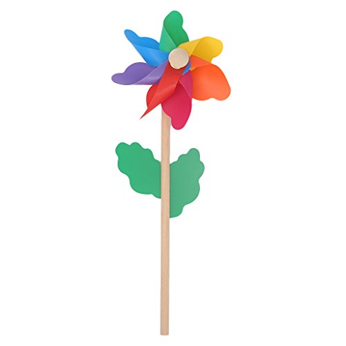 KOFUN Spinner De Viento, Madera Molino De Viento Wind Spinner Pinwheels Hogar Jardín Patio Decoración Niños Juguetes Nuevo Arco Iris De 12 Cm