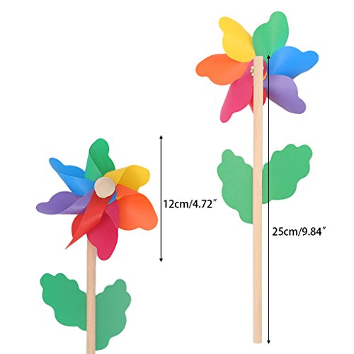 KOFUN Spinner De Viento, Madera Molino De Viento Wind Spinner Pinwheels Hogar Jardín Patio Decoración Niños Juguetes Nuevo Arco Iris De 12 Cm