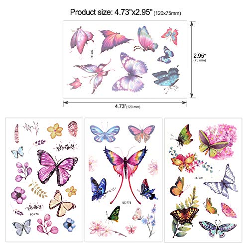 Konsait 100+ Mariposas Tatuajes temporales Falso Tatuajes Pegatinas para niñas niños Fiestas Infantiles cumpleaños de niños Regalo piñata, Unicornio Mariposa Flor