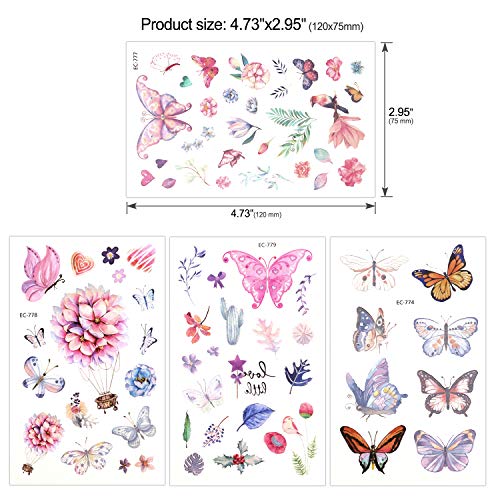 Konsait 100+ Mariposas Tatuajes temporales Falso Tatuajes Pegatinas para niñas niños Fiestas Infantiles cumpleaños de niños Regalo piñata, Unicornio Mariposa Flor