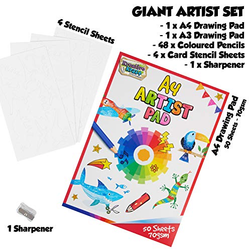 KreativeKraft Kit de Pinturas para Niños, Incluye Cuadernos para Colorear Lapices de Colores Botes de Pintura Pinceles, Manualidades Niños, Regalos para Niños (Set de Colorear)