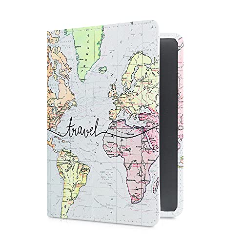 kwmobile Funda para permiso de circulación coche de cuero sintético - 10.5 x 14.8 CM - mapa mundial negro/multicolor