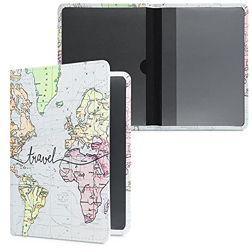 kwmobile Funda para permiso de circulación coche de cuero sintético - 10.5 x 14.8 CM - mapa mundial negro/multicolor