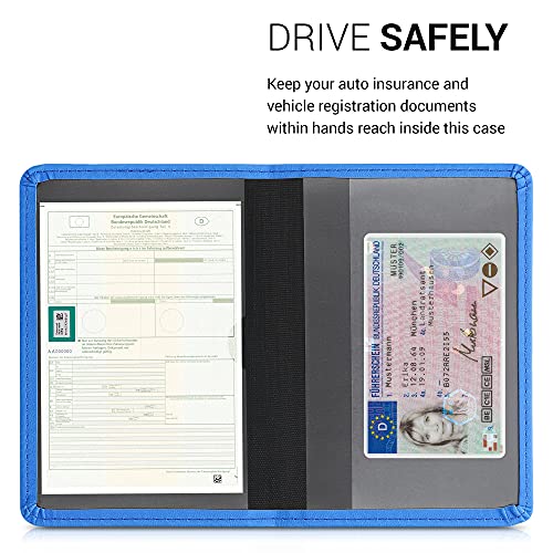 kwmobile Funda para permiso de circulación coche de cuero sintético - Con espacio para tarjetas 9.2 x 13 CM doblado - azul