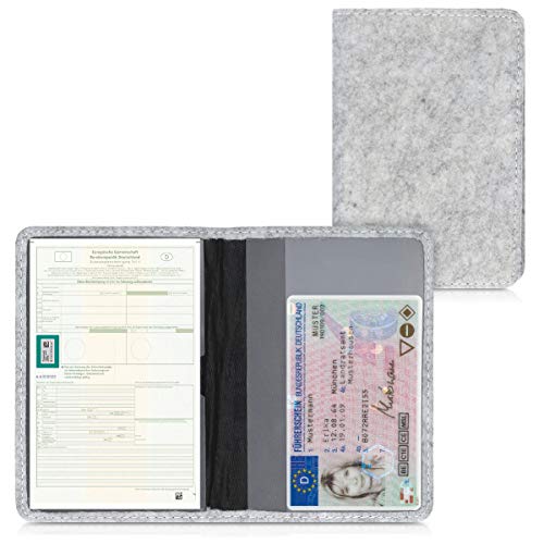 kwmobile Funda para permiso de circulación de coche - Case de fieltro con espacio para tarjetas - 9.2 x 13 CM doblado gris claro