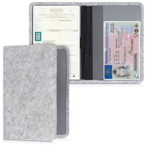 kwmobile Funda para permiso de circulación de coche - Case de fieltro con espacio para tarjetas - 9.2 x 13 CM doblado gris claro