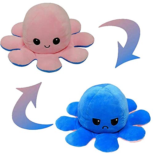 La Cosa Tiene Tela Pulpo Reversible Peluche, Pulpo de Doble Cara, Pulpo Sonriente y Triste, Esponjoso, Blandito y Cariñoso.