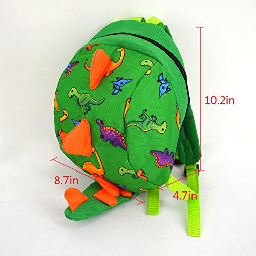 LA HAUTE Mochila de dinosaurio con correa para niños pequeños con correa arnés de seguridad mochila anti-pérdida de dibujos animados para bebé de 3 a 6 años, verde