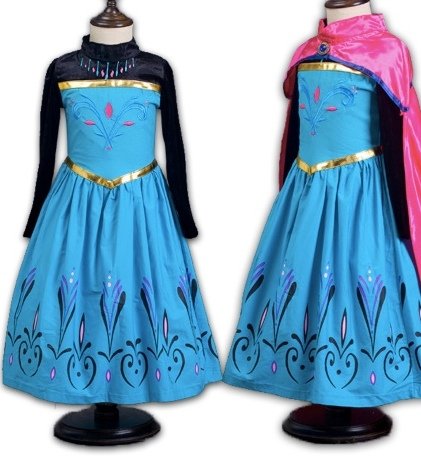 La Señorita Disfraz de Elsa Princesa de Las Nieves Vestido de coronacion Negro-Azul con Capa Rosa + Collar (2-3 años)