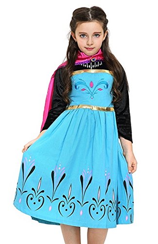 La Señorita Disfraz de Elsa Princesa de Las Nieves Vestido de coronacion Negro-Azul con Capa Rosa + Collar (2-3 años)