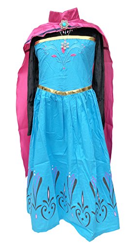 La Señorita Disfraz de Elsa Princesa de Las Nieves Vestido de coronacion Negro-Azul con Capa Rosa + Collar (2-3 años)