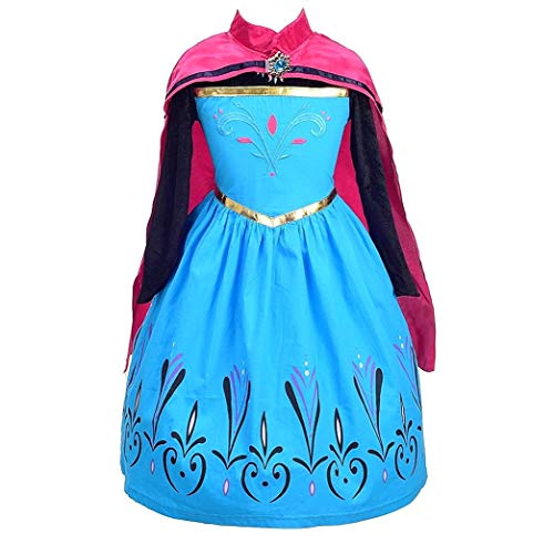 La Señorita Disfraz de Elsa Princesa de Las Nieves Vestido de coronacion Negro-Azul con Capa Rosa + Collar (2-3 años)