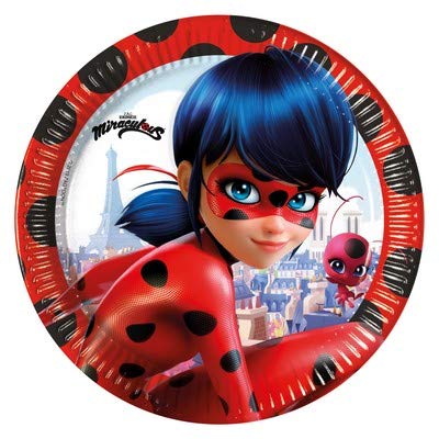 Ladybug Mariquita y chat noir coordinato Niños Cumpleaños adornos fiestas – Kit N ° 1 cdc- (8 platos, 8 vasos, 20 servilletas)