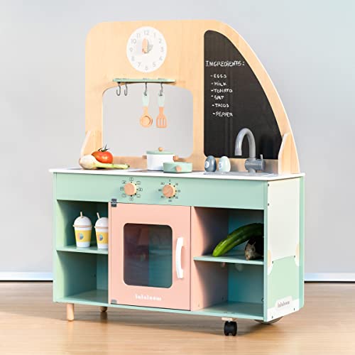 Lalaloom FOODIE TRUCK, Cocina de juguete de madera de diseño Food Truck, juego de imitación educativo y cocinita infantil de aprendizaje para niños y niñas de 3 años, con accesorios