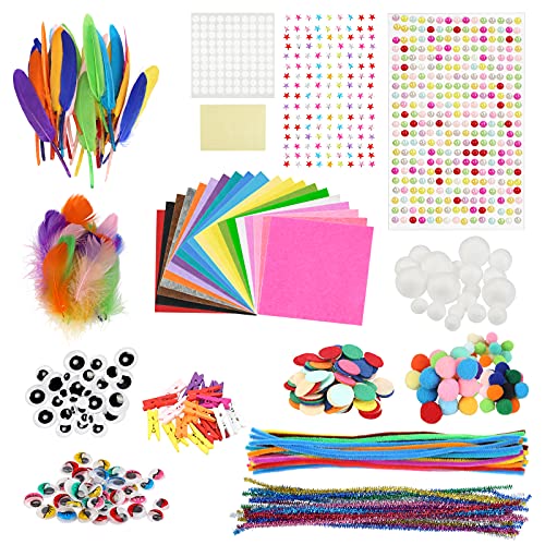 LAMEK 570 Piezas Kit Limpiapipas de Bricolaje DIY Juegos de Manualidades Materiales Supplies Arts Crafts Manualidades Set Incluye Pompones, Palitos para Manualidades, Botones y Lentejuelas para Niños