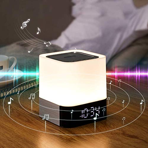 Lámpara De Mesita De Noche Lámpara De Noche Con Luz De Noche Con Altavoz Bluetooth, Control Táctil, Calendario Digital, Reloj Despertador, Compatible Con Tarjeta Tf Y Sd, Ideal Para Dormitorios Lámpa