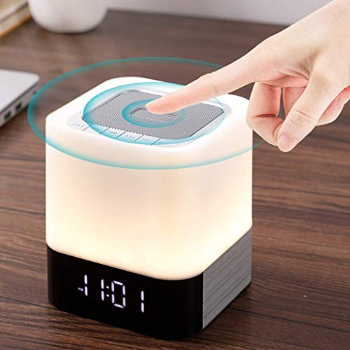 Lámpara De Mesita De Noche Lámpara De Noche Con Luz De Noche Con Altavoz Bluetooth, Control Táctil, Calendario Digital, Reloj Despertador, Compatible Con Tarjeta Tf Y Sd, Ideal Para Dormitorios Lámpa