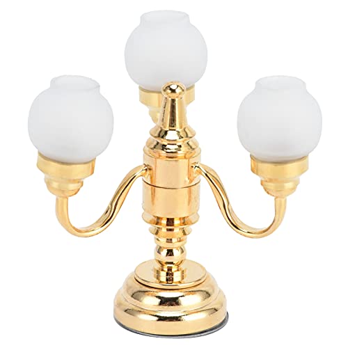 Lámpara de techo Candelabro de 3 luces, plastico chapado en oro de 24 quilates Luz de techo LED 1:12 Candelabro de casa de muñecas Miniatura exquisita y elegante Lámpara de techo de casa de muñecas