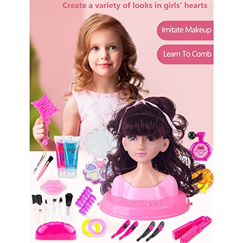 Lamptti Juego de Cabeza de muñeca para peluquería y Maquillaje para niños, niños pequeños Fantasy Beauty Hair Salon & Dress Up Play Set Juego de simulación para niñas pequeñas