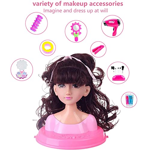 Lamptti Juego de Cabeza de muñeca para peluquería y Maquillaje para niños, niños pequeños Fantasy Beauty Hair Salon & Dress Up Play Set Juego de simulación para niñas pequeñas