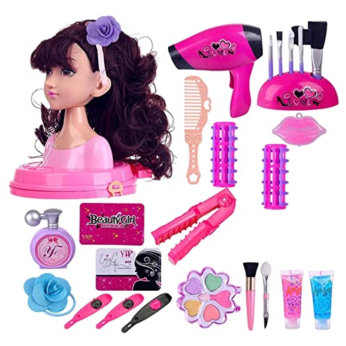 Lamptti Juego de Cabeza de muñeca para peluquería y Maquillaje para niños, niños pequeños Fantasy Beauty Hair Salon & Dress Up Play Set Juego de simulación para niñas pequeñas