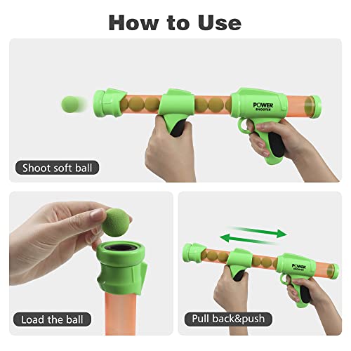 Lanzador Pelotas Espuma y Objetivo de Tiro, 2 Pcs Juguete Power Gun con Objetivo de Disparo de Pie, Niños, Juguete de rol para Interiores y Exteriores(Bosque)